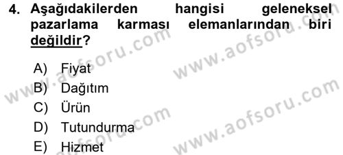 Turizm Pazarlaması Dersi 2016 - 2017 Yılı (Vize) Ara Sınav Soruları 4. Soru