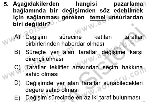Turizm Pazarlaması Dersi 2016 - 2017 Yılı (Vize) Ara Sınav Soruları 5. Soru