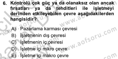 Turizm Pazarlaması Dersi 2016 - 2017 Yılı (Vize) Ara Sınav Soruları 6. Soru