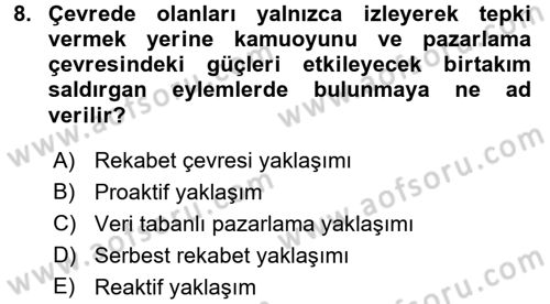 Turizm Pazarlaması Dersi 2016 - 2017 Yılı (Vize) Ara Sınav Soruları 8. Soru