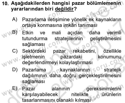 Turizm Pazarlaması Dersi 2016 - 2017 Yılı (Final) Dönem Sonu Sınav Soruları 10. Soru