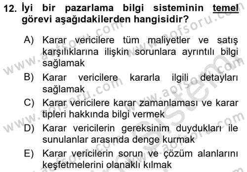 Turizm Pazarlaması Dersi 2016 - 2017 Yılı (Final) Dönem Sonu Sınav Soruları 12. Soru