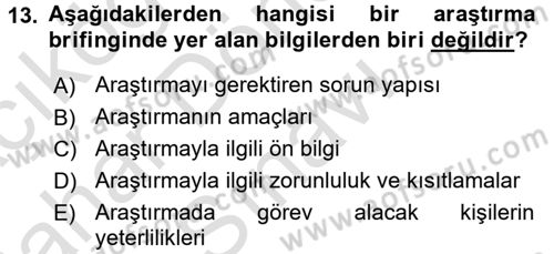 Turizm Pazarlaması Dersi 2016 - 2017 Yılı (Final) Dönem Sonu Sınav Soruları 13. Soru