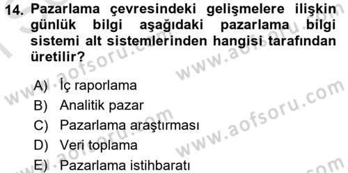 Turizm Pazarlaması Dersi 2016 - 2017 Yılı (Final) Dönem Sonu Sınav Soruları 14. Soru