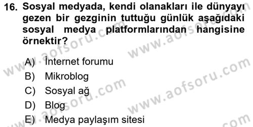 Turizm Pazarlaması Dersi 2016 - 2017 Yılı (Final) Dönem Sonu Sınav Soruları 16. Soru