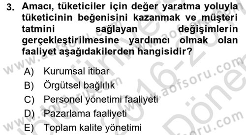 Turizm Pazarlaması Dersi 2016 - 2017 Yılı (Final) Dönem Sonu Sınav Soruları 3. Soru