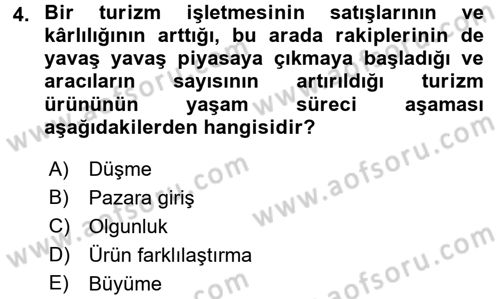 Turizm Pazarlaması Dersi 2016 - 2017 Yılı (Final) Dönem Sonu Sınav Soruları 4. Soru