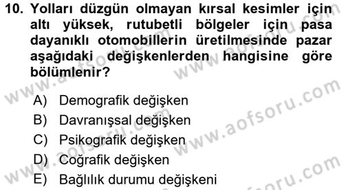 Turizm Pazarlaması Dersi 2017 - 2018 Yılı 3 Ders Sınav Soruları 10. Soru