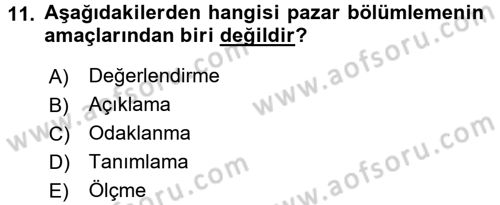 Turizm Pazarlaması Dersi 2017 - 2018 Yılı 3 Ders Sınav Soruları 11. Soru