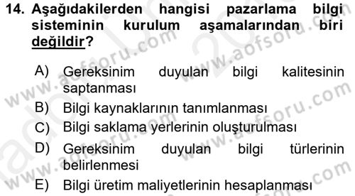 Turizm Pazarlaması Dersi 2017 - 2018 Yılı 3 Ders Sınav Soruları 14. Soru