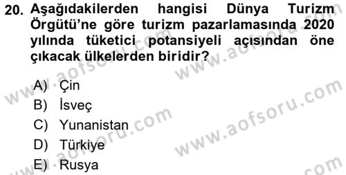 Turizm Pazarlaması Dersi 2017 - 2018 Yılı 3 Ders Sınav Soruları 20. Soru