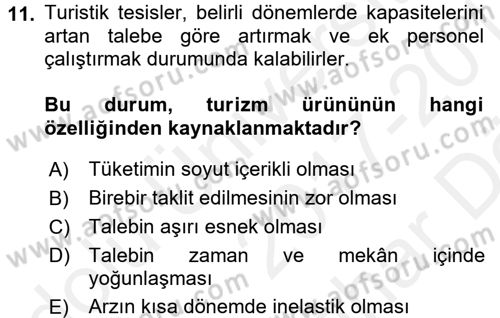 Turizm Pazarlaması Dersi 2017 - 2018 Yılı (Vize) Ara Sınav Soruları 11. Soru