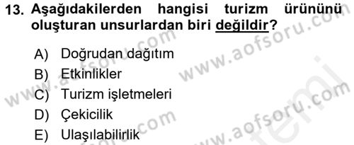 Turizm Pazarlaması Dersi 2017 - 2018 Yılı (Vize) Ara Sınav Soruları 13. Soru