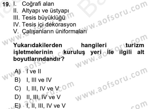 Turizm Pazarlaması Dersi 2017 - 2018 Yılı (Vize) Ara Sınav Soruları 19. Soru