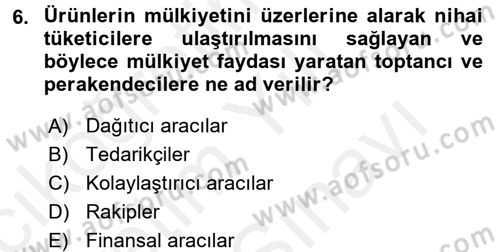 Turizm Pazarlaması Dersi 2017 - 2018 Yılı (Vize) Ara Sınav Soruları 6. Soru