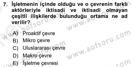 Turizm Pazarlaması Dersi 2017 - 2018 Yılı (Vize) Ara Sınav Soruları 7. Soru