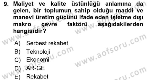 Turizm Pazarlaması Dersi 2017 - 2018 Yılı (Vize) Ara Sınav Soruları 9. Soru