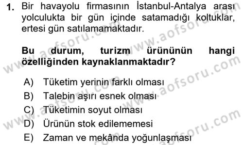 Turizm Pazarlaması Dersi 2017 - 2018 Yılı (Final) Dönem Sonu Sınav Soruları 1. Soru