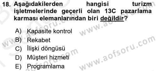 Turizm Pazarlaması Dersi 2017 - 2018 Yılı (Final) Dönem Sonu Sınav Soruları 18. Soru