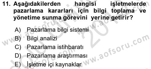 Turizm Pazarlaması Dersi 2018 - 2019 Yılı 3 Ders Sınav Soruları 11. Soru
