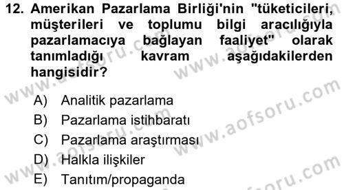 Turizm Pazarlaması Dersi 2018 - 2019 Yılı 3 Ders Sınav Soruları 12. Soru