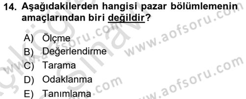 Turizm Pazarlaması Dersi 2018 - 2019 Yılı 3 Ders Sınav Soruları 14. Soru
