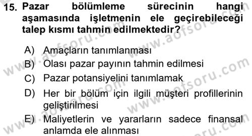 Turizm Pazarlaması Dersi 2018 - 2019 Yılı 3 Ders Sınav Soruları 15. Soru