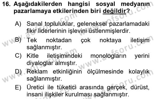 Turizm Pazarlaması Dersi 2018 - 2019 Yılı 3 Ders Sınav Soruları 16. Soru