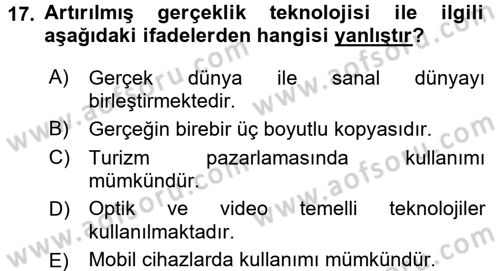 Turizm Pazarlaması Dersi 2018 - 2019 Yılı 3 Ders Sınav Soruları 17. Soru