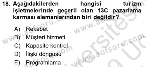 Turizm Pazarlaması Dersi 2018 - 2019 Yılı 3 Ders Sınav Soruları 18. Soru