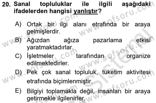 Turizm Pazarlaması Dersi 2018 - 2019 Yılı 3 Ders Sınav Soruları 20. Soru