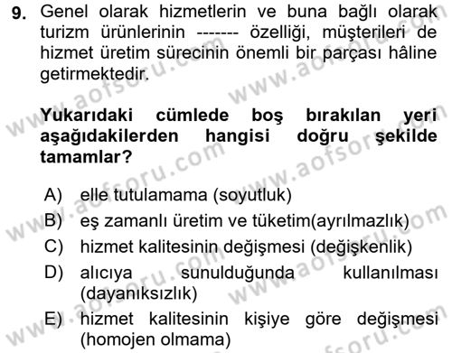 Turizm Pazarlaması Dersi 2018 - 2019 Yılı 3 Ders Sınav Soruları 9. Soru