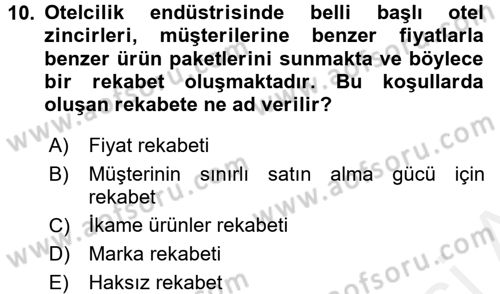 Turizm Pazarlaması Dersi 2018 - 2019 Yılı (Vize) Ara Sınav Soruları 10. Soru
