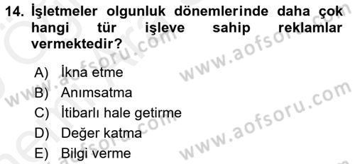 Turizm Pazarlaması Dersi 2018 - 2019 Yılı (Vize) Ara Sınav Soruları 14. Soru