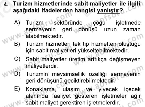 Turizm Pazarlaması Dersi 2018 - 2019 Yılı (Vize) Ara Sınav Soruları 4. Soru