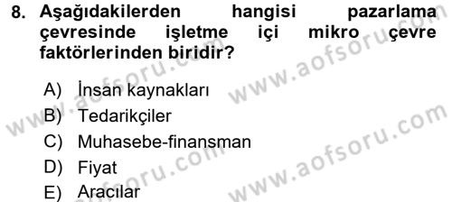 Turizm Pazarlaması Dersi 2018 - 2019 Yılı (Vize) Ara Sınav Soruları 8. Soru