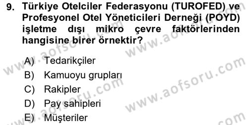 Turizm Pazarlaması Dersi 2018 - 2019 Yılı (Vize) Ara Sınav Soruları 9. Soru