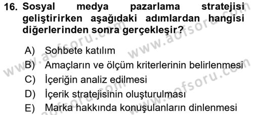 Turizm Pazarlaması Dersi 2018 - 2019 Yılı (Final) Dönem Sonu Sınav Soruları 16. Soru