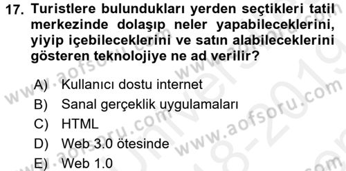 Turizm Pazarlaması Dersi 2018 - 2019 Yılı (Final) Dönem Sonu Sınav Soruları 17. Soru