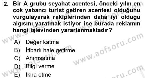Turizm Pazarlaması Dersi 2018 - 2019 Yılı (Final) Dönem Sonu Sınav Soruları 2. Soru
