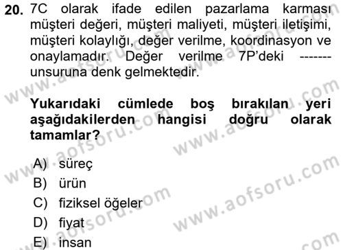 Turizm Pazarlaması Dersi 2018 - 2019 Yılı (Final) Dönem Sonu Sınav Soruları 20. Soru