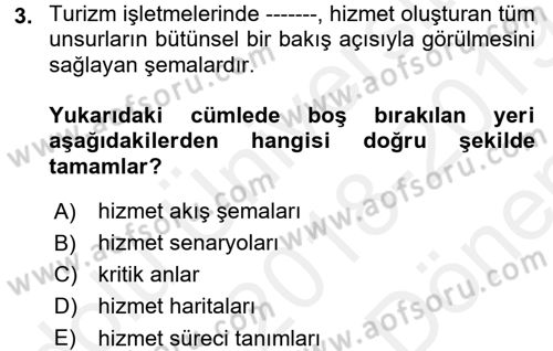 Turizm Pazarlaması Dersi 2018 - 2019 Yılı (Final) Dönem Sonu Sınav Soruları 3. Soru