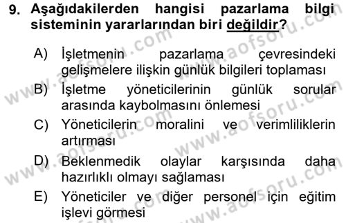 Turizm Pazarlaması Dersi 2018 - 2019 Yılı (Final) Dönem Sonu Sınav Soruları 9. Soru