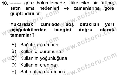 Turizm Pazarlaması Dersi 2018 - 2019 Yılı Yaz Okulu Sınav Soruları 10. Soru
