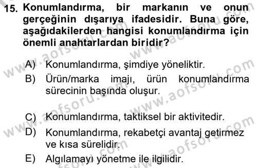Turizm Pazarlaması Dersi 2018 - 2019 Yılı Yaz Okulu Sınav Soruları 15. Soru