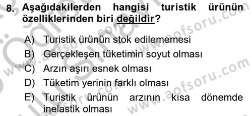 Turizm Pazarlaması Dersi 2018 - 2019 Yılı Yaz Okulu Sınav Soruları 8. Soru