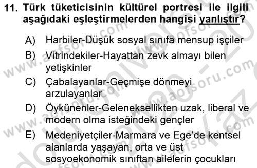 Turizm Pazarlaması Dersi 2020 - 2021 Yılı Yaz Okulu Sınav Soruları 11. Soru