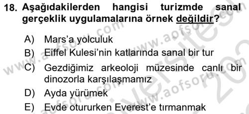 Turizm Pazarlaması Dersi 2020 - 2021 Yılı Yaz Okulu Sınav Soruları 18. Soru