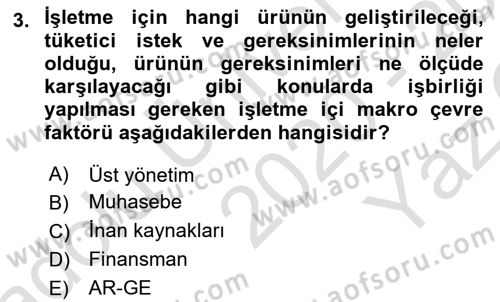 Turizm Pazarlaması Dersi 2020 - 2021 Yılı Yaz Okulu Sınav Soruları 3. Soru