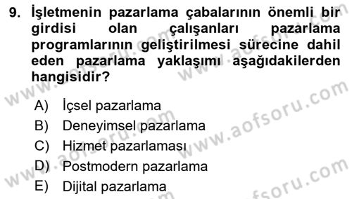 Turizm Pazarlaması Dersi 2020 - 2021 Yılı Yaz Okulu Sınavı 9. Soru